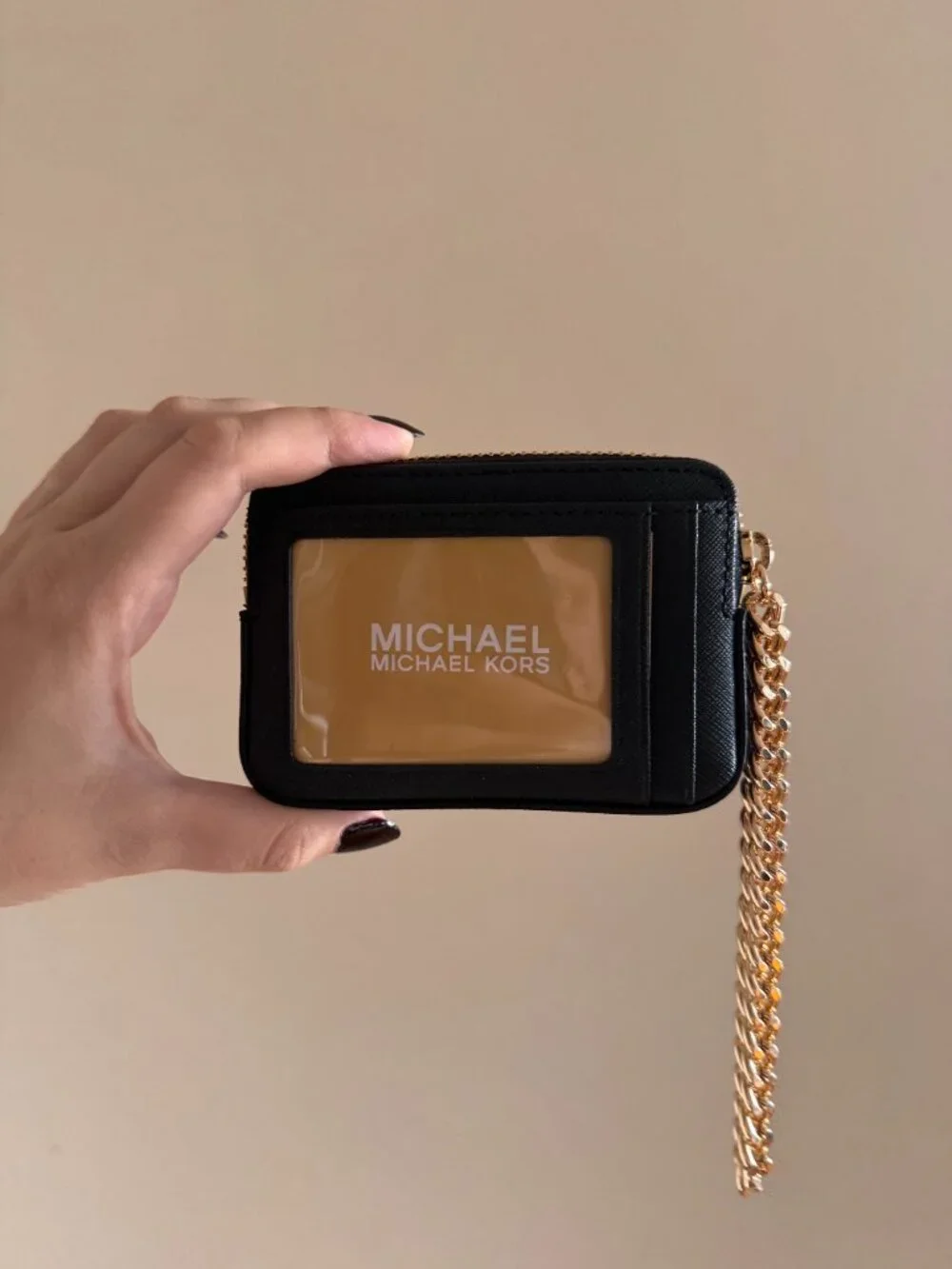Michael Kors saffiano leather chain card case wristlet wallet